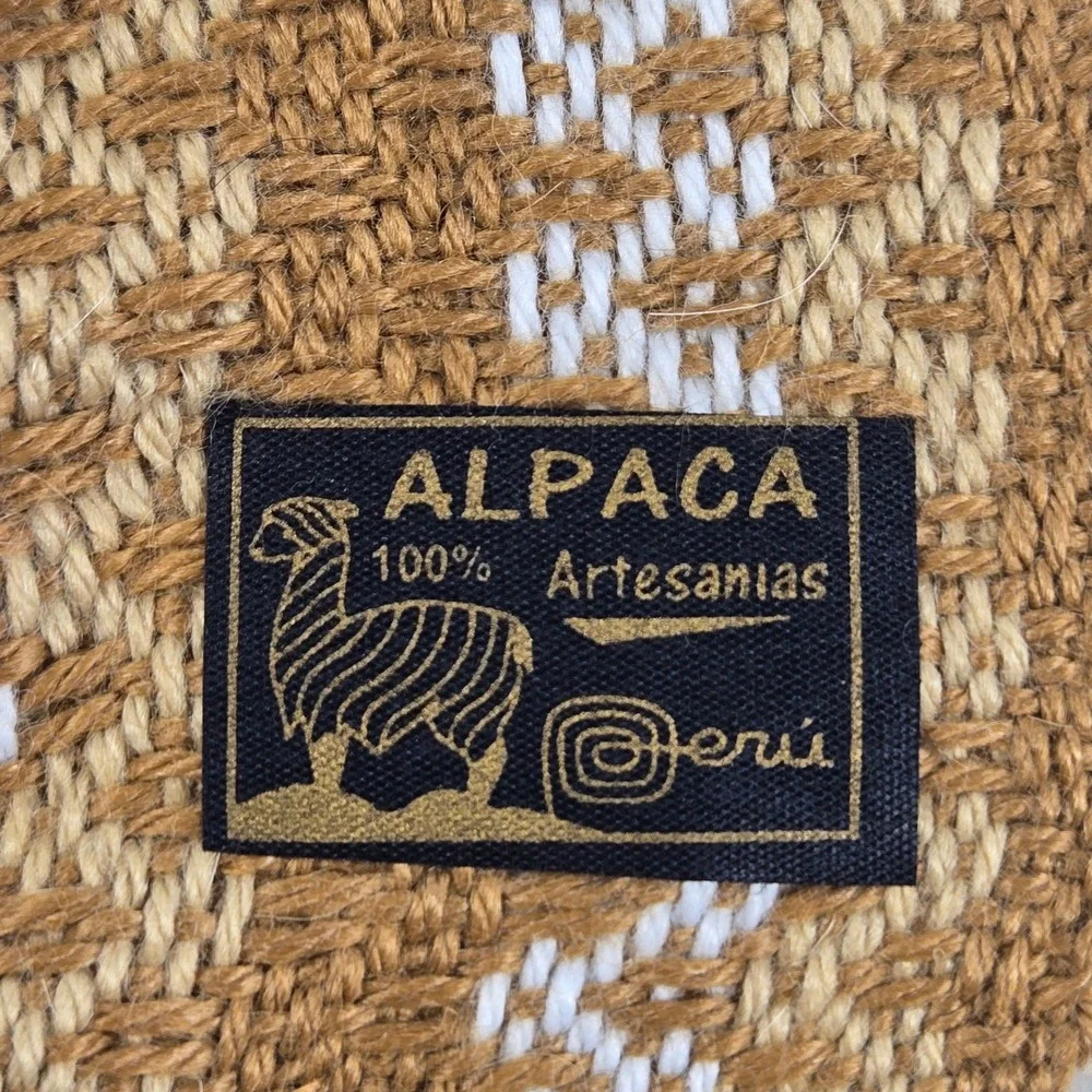 Artesanias Peru Scarf Brown Striped Alpaca Wool Fringed Boho Ethnic Hippie Chic